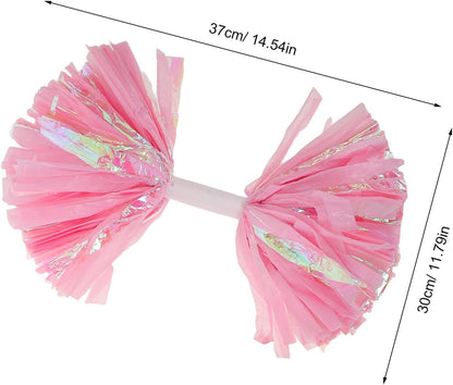 2pcs Cheerleading Pom Poms Flowers with Handle 6-inch Rainbow Matte Pink Cheer Accessories for Sports Teams Dance Competitions and School Events