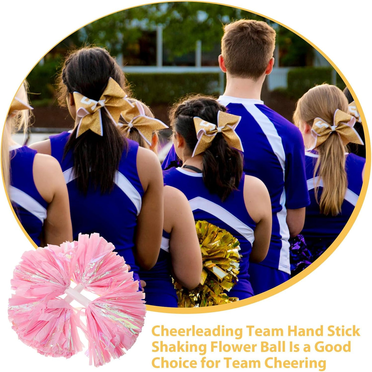 2pcs Cheerleading Pom Poms Flowers with Handle 6-inch Rainbow Matte Pink Cheer Accessories for Sports Teams Dance Competitions and School Events