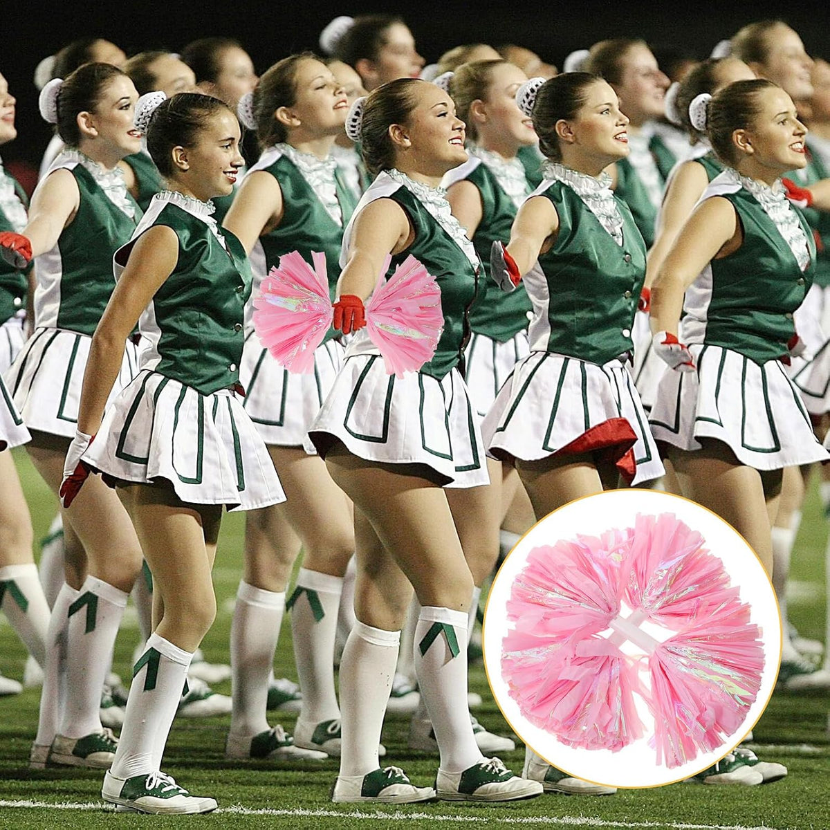 2pcs Cheerleading Pom Poms Flowers with Handle 6-inch Rainbow Matte Pink Cheer Accessories for Sports Teams Dance Competitions and School Events