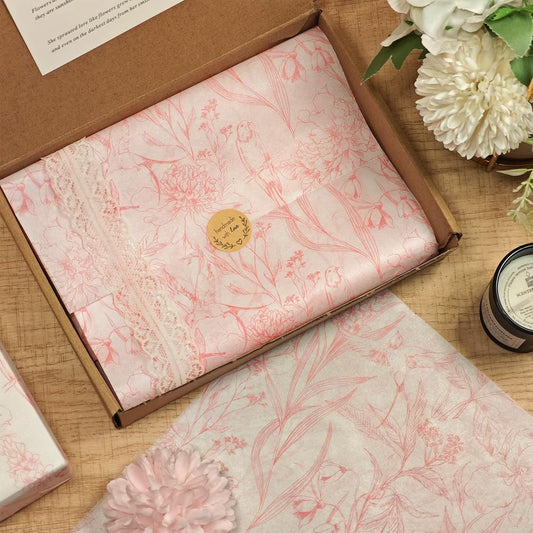 Floral Bird Tissue Paper Bulk, Vintage Pink and White Flower Tissue Paper for Gift Bags Wrapping Crafts, Elegant Art Packing Supplies for Wedding, Birthday, Holidays Decor, 60 Sheets 20x14in