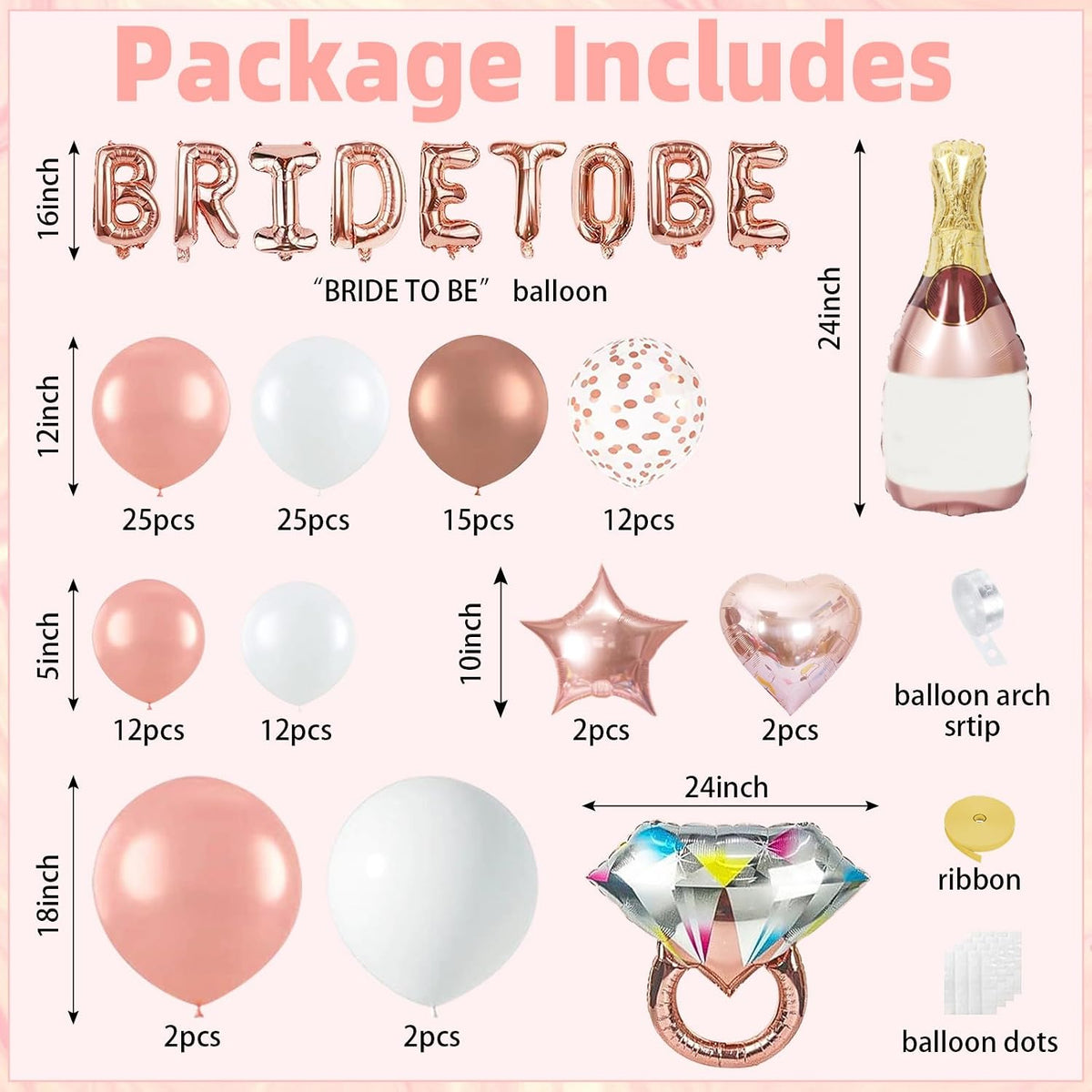 180Pcs Bachelorette Party Decorations,Pink Rose Gold Decor,Bridal Shower Party Supplies Balloon Arch,Bride To Be Party Favors Tableware Set Plates Fork Cups Napkins Tablecloth,Sash,Vail,Tiara