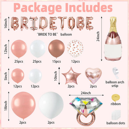 180Pcs Bachelorette Party Decorations,Pink Rose Gold Decor,Bridal Shower Party Supplies Balloon Arch,Bride To Be Party Favors Tableware Set Plates Fork Cups Napkins Tablecloth,Sash,Vail,Tiara
