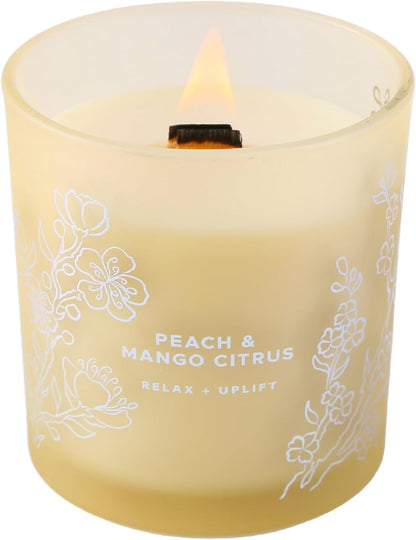 Peach Mango Citrus Scented Candle for Home, Fruity Wood Wick Jar Candle
