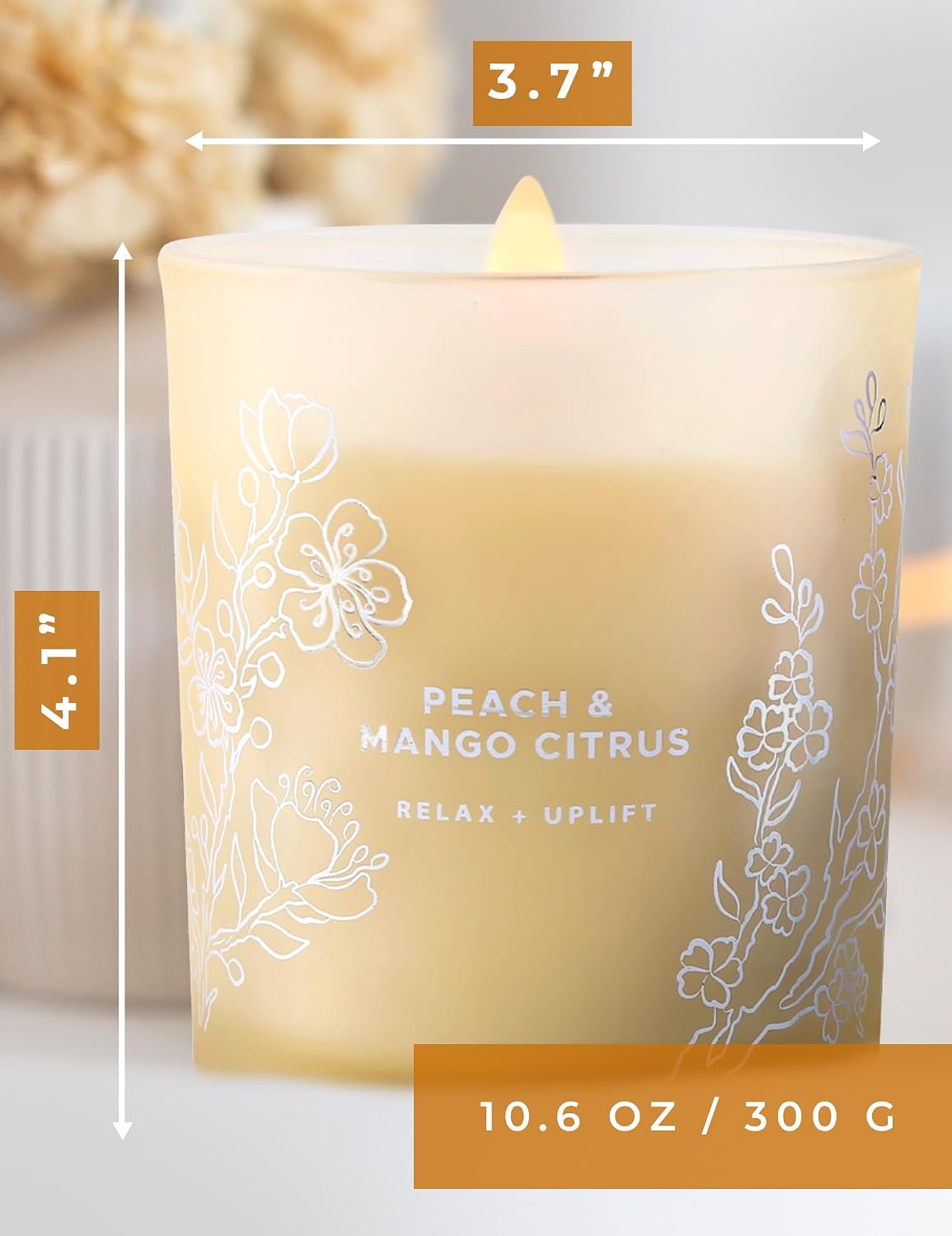 Peach Mango Citrus Scented Candle for Home, Fruity Wood Wick Jar Candle