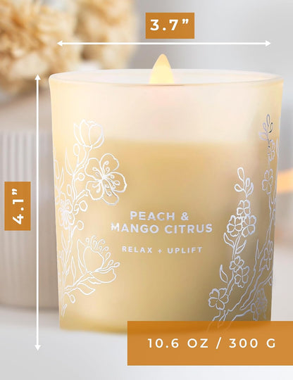 Peach Mango Citrus Scented Candle for Home, Fruity Wood Wick Jar Candle