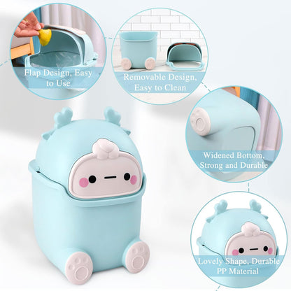 Cute Desktop Trash Can Wastebasket with 90 Trash Bags, Creative Tiny Countertop Garbage Can with Flip Lid, Small Plastic, Pink