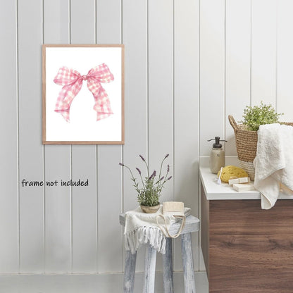 Preppy Canvas Wall Art Pink Bow Poster blush Balletcore wall art Funky Coquette Room Decor Aesthetic Pastel Pink Girly Wall Art for College Apartment wall Decor Unframed12x16inch