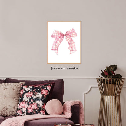 Preppy Canvas Wall Art Pink Bow Poster blush Balletcore wall art Funky Coquette Room Decor Aesthetic Pastel Pink Girly Wall Art for College Apartment wall Decor Unframed12x16inch