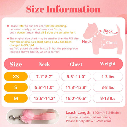 Cute Small Dog Harness and Leash Set Pink Lace Floral Girl Puppy Harness for Small Dogs Cats Soft Mesh Dog Vest Harness Escape Proof Pet Cat Harness Outfits