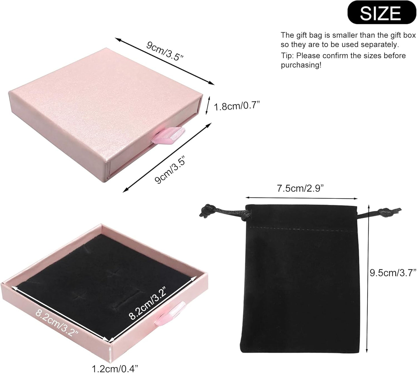 Small Jewelry Gift Box and Velvet Bag, Necklace Bracelet Earring Cardboard Organizer Square Jewellery Gift Box Pendent Storage Case for Birthday Xmas Christmas Wrapping (Pink)