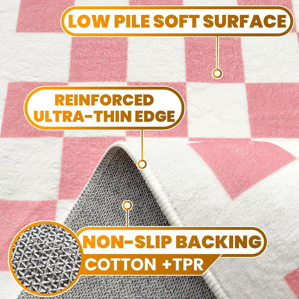 Washable Checkered Rug, 5x7 Pink Checkerboard Modern Foldable Large Area Rugs for Living Room, Low Pile Ultra-Thin Non-Slip Indoor Doormat Carpet for Office Bedroom Playroom Classroom Dorm