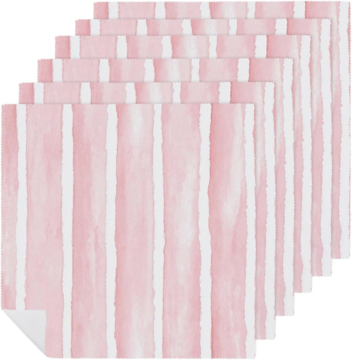 Pastel Pink Watercolor Wide Stripe Pattern Cloth Napkins Set of 6, Square Premium Reusable Washable Polyester Table Linen Napkin for Dinner Party