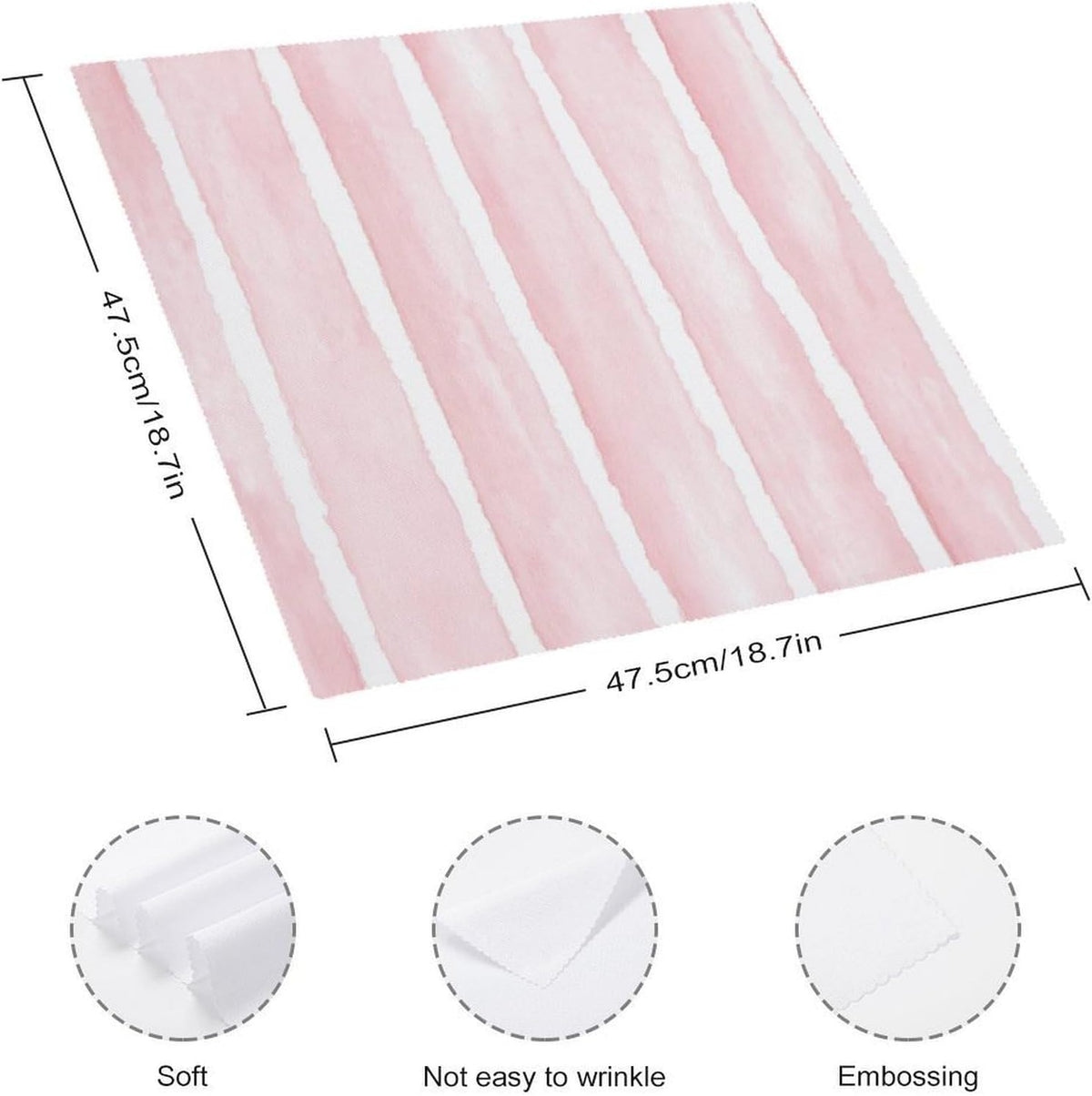 Pastel Pink Watercolor Wide Stripe Pattern Cloth Napkins Set of 6, Square Premium Reusable Washable Polyester Table Linen Napkin for Dinner Party