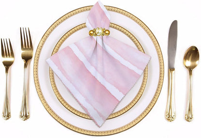 Pastel Pink Watercolor Wide Stripe Pattern Cloth Napkins Set of 6, Square Premium Reusable Washable Polyester Table Linen Napkin for Dinner Party