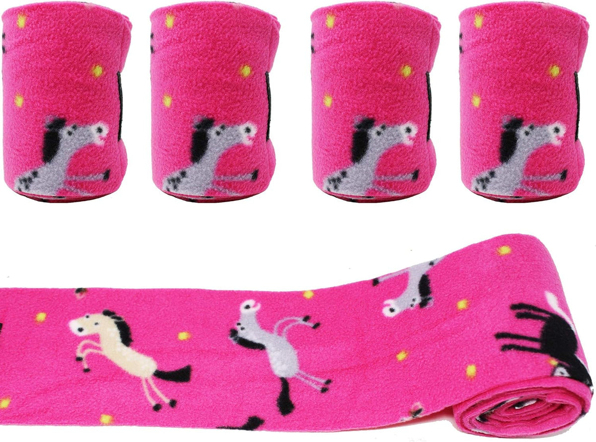 Horse Tack Grooming Leg Set of 4 Polo Wrap Soft Fleece Pink Horse Print 95EE02