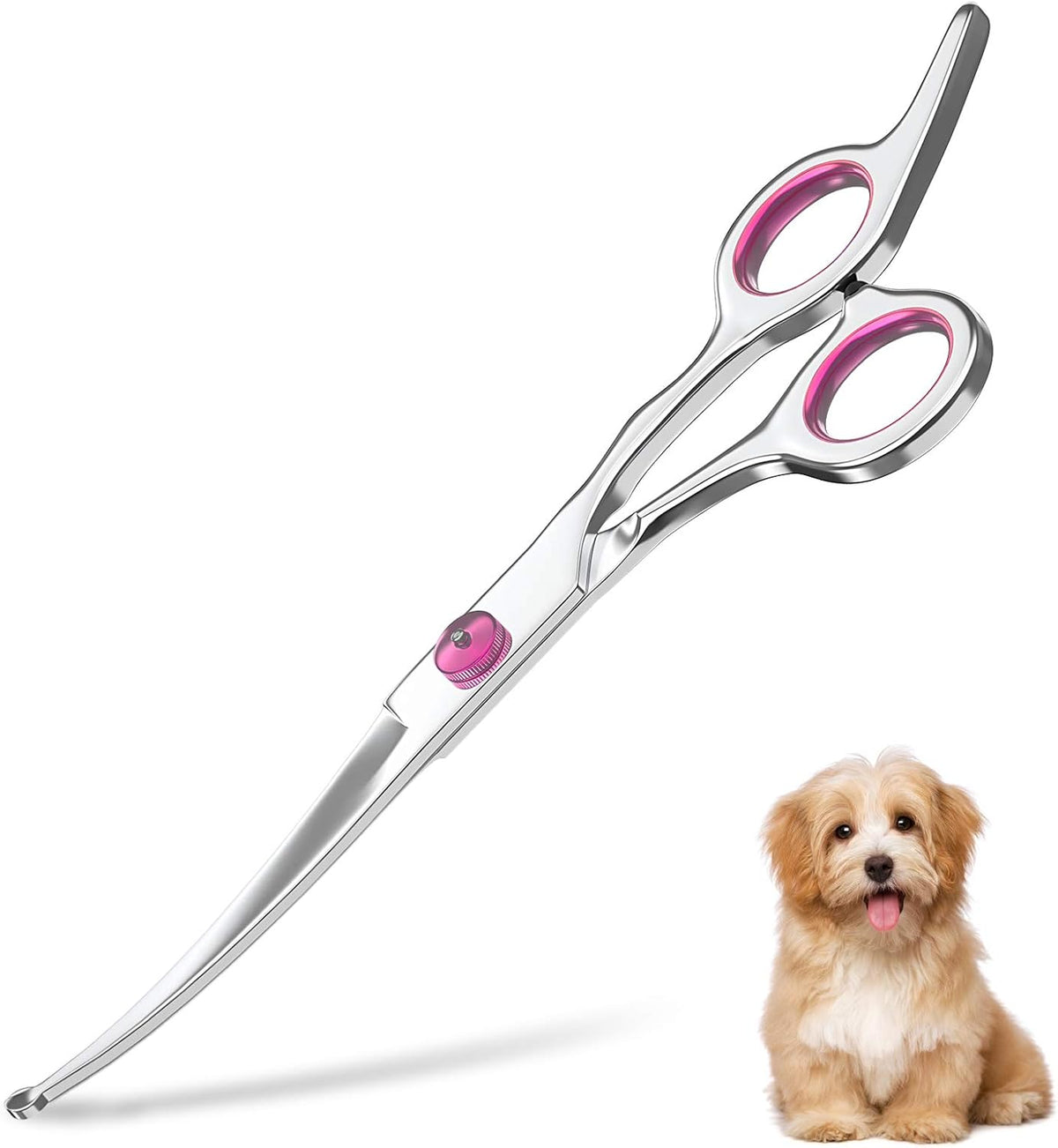 Petsvv 7.5" Curved Dog Grooming Scissors with Safety Round Tips, Light Weight Professional Pet Grooming Shears Stainless Steel for Dogs Cats Pets