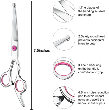 Petsvv 7.5" Curved Dog Grooming Scissors with Safety Round Tips, Light Weight Professional Pet Grooming Shears Stainless Steel for Dogs Cats Pets