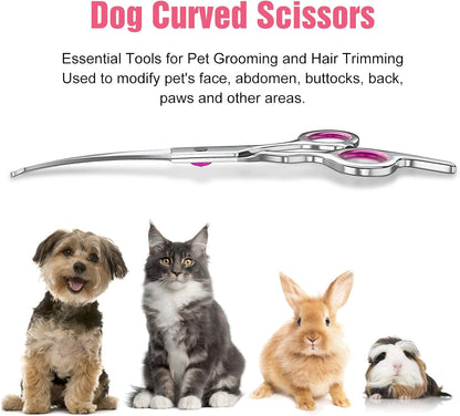 Petsvv 7.5" Curved Dog Grooming Scissors with Safety Round Tips, Light Weight Professional Pet Grooming Shears Stainless Steel for Dogs Cats Pets