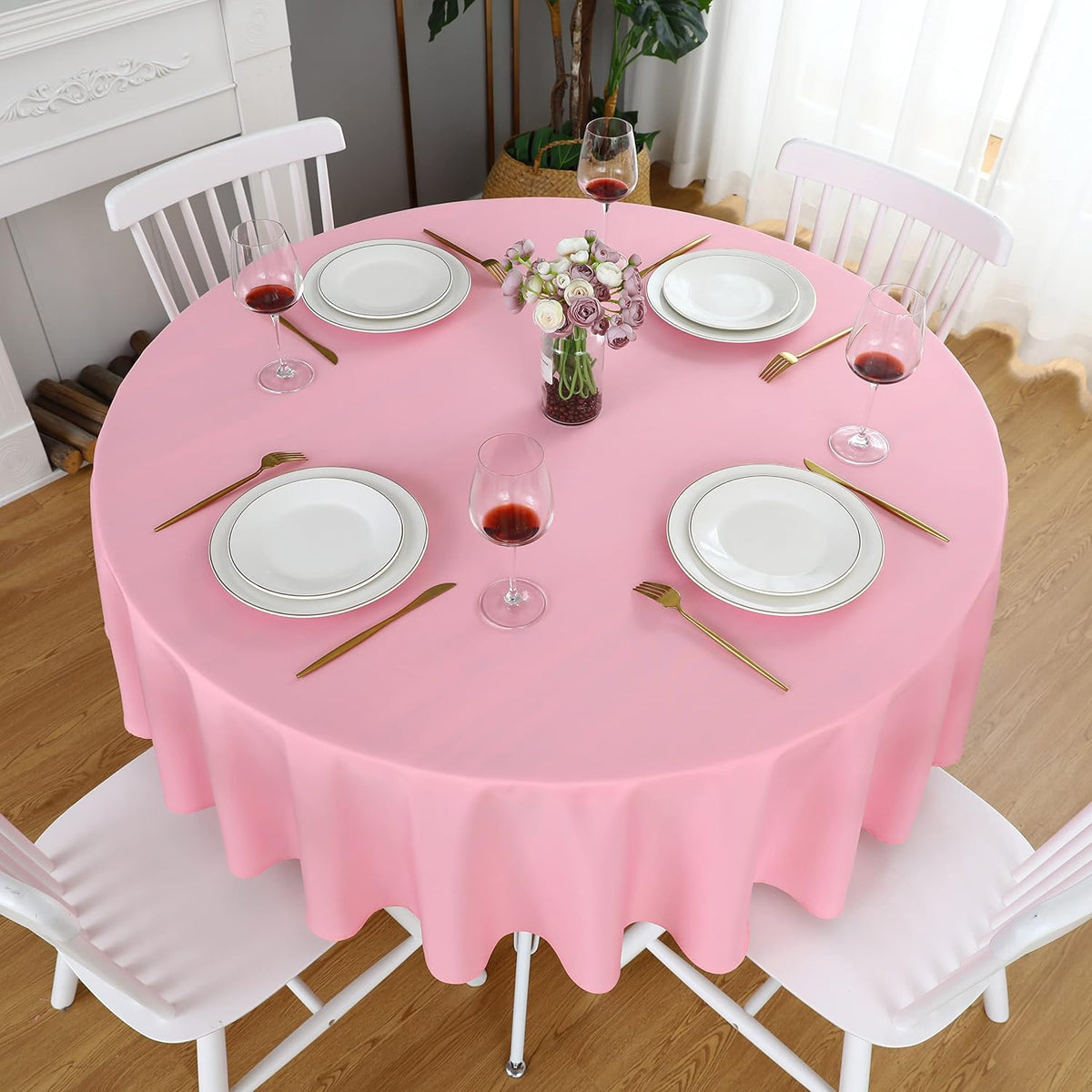 Pink 48 Inch Round Tablecloth, Waterproof Table Cloth