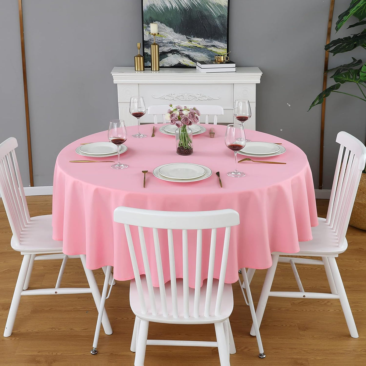 Pink 48 Inch Round Tablecloth, Waterproof Table Cloth