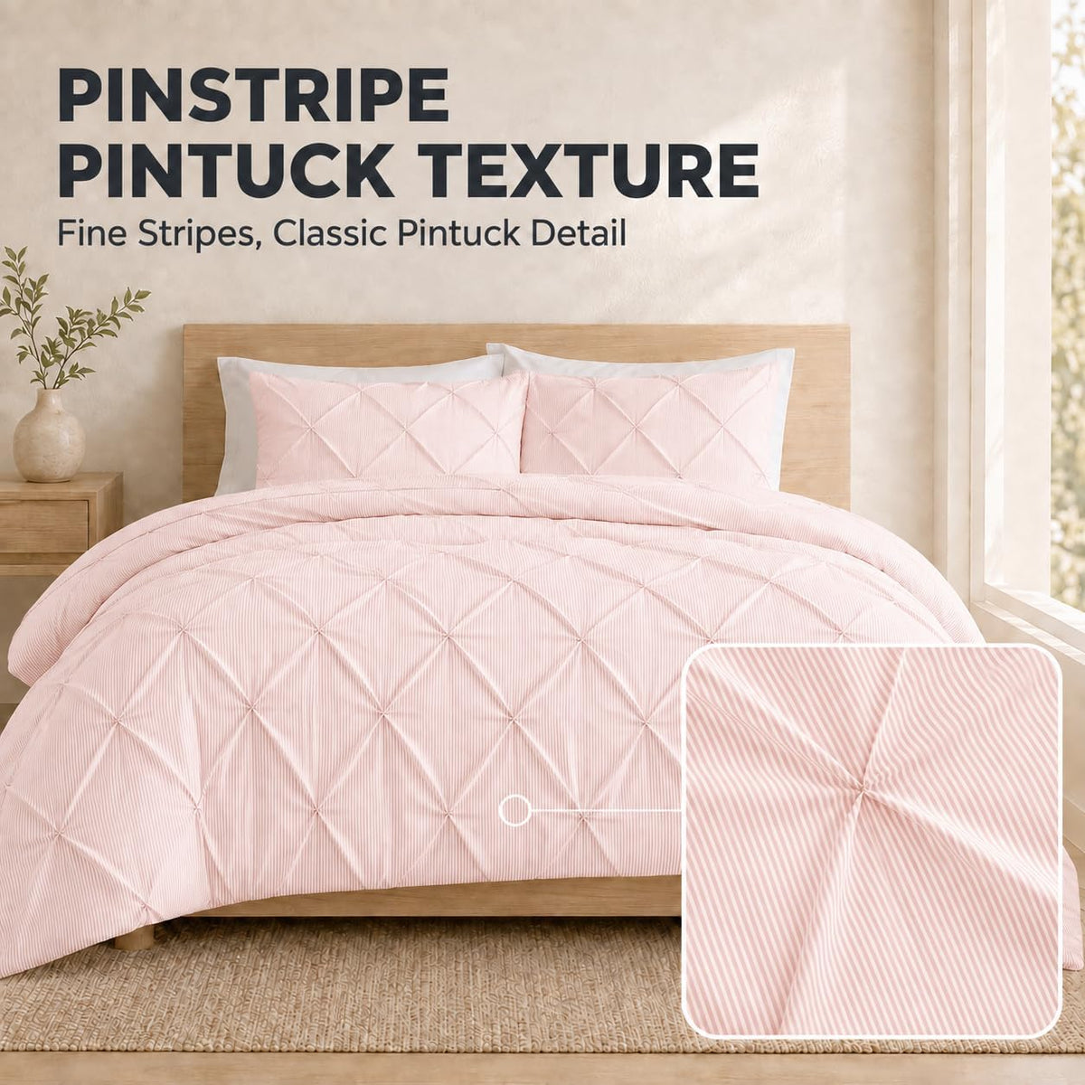 Twin/Twin XL Comforter Set, Pinstripe Pintuck, Pink