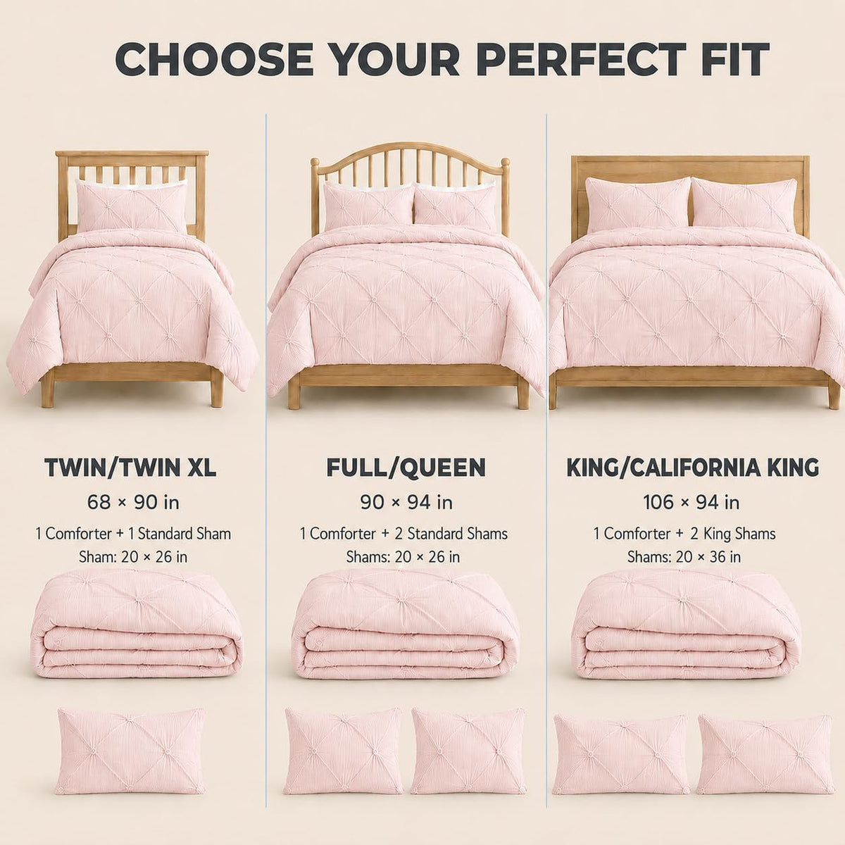 Twin/Twin XL Comforter Set, Pinstripe Pintuck, Pink