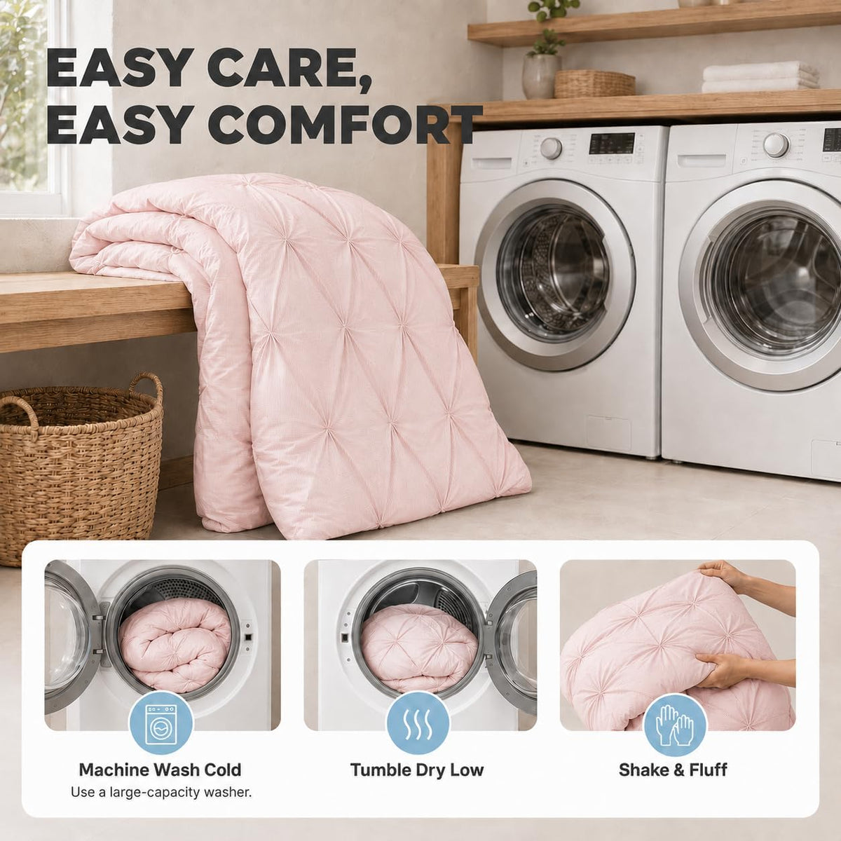 Twin/Twin XL Comforter Set, Pinstripe Pintuck, Pink