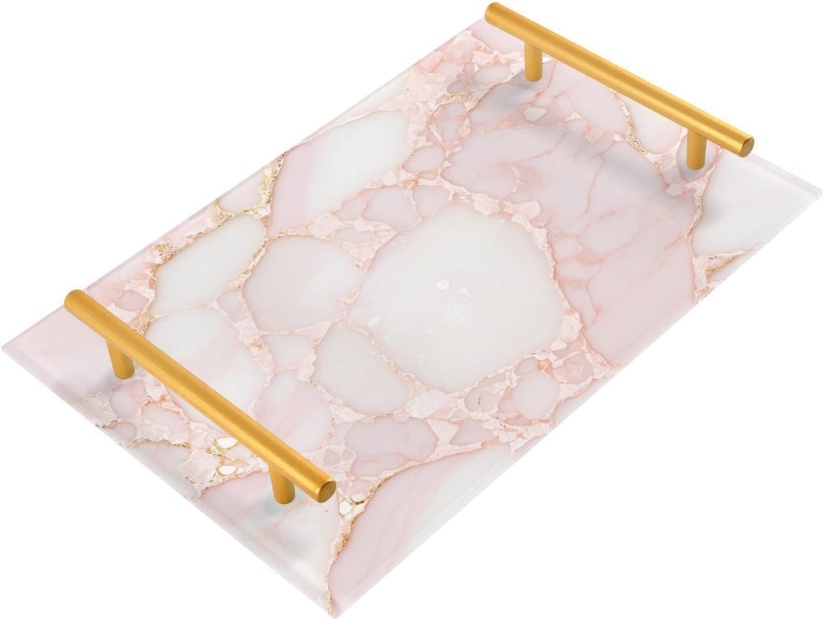 Rose Gold Luxury Marble Texture Decorative Food Tray with Handles Coffee Table Trays for Jewelry Perfume for Food Service bandeja para desayuno personalizado