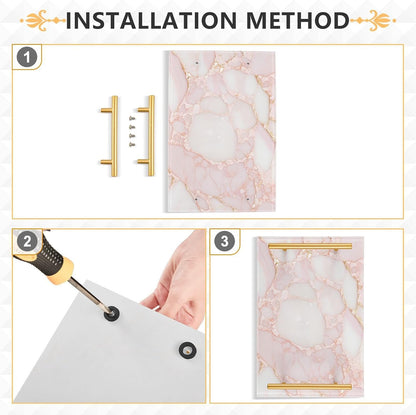 Rose Gold Luxury Marble Texture Decorative Food Tray with Handles Coffee Table Trays for Jewelry Perfume for Food Service bandeja para desayuno personalizado
