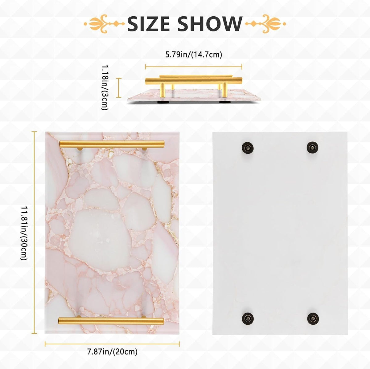 Rose Gold Luxury Marble Texture Decorative Food Tray with Handles Coffee Table Trays for Jewelry Perfume for Food Service bandeja para desayuno personalizado