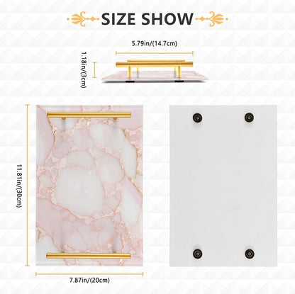 Rose Gold Luxury Marble Texture Decorative Food Tray with Handles Coffee Table Trays for Jewelry Perfume for Food Service bandeja para desayuno personalizado