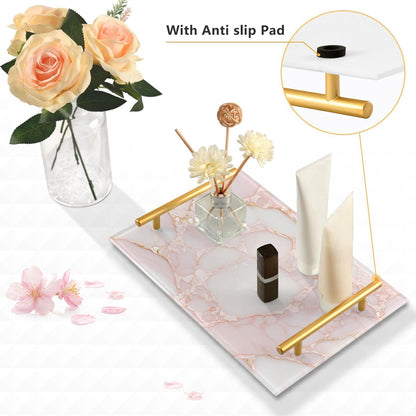 Rose Gold Luxury Marble Texture Decorative Food Tray with Handles Coffee Table Trays for Jewelry Perfume for Food Service bandeja para desayuno personalizado