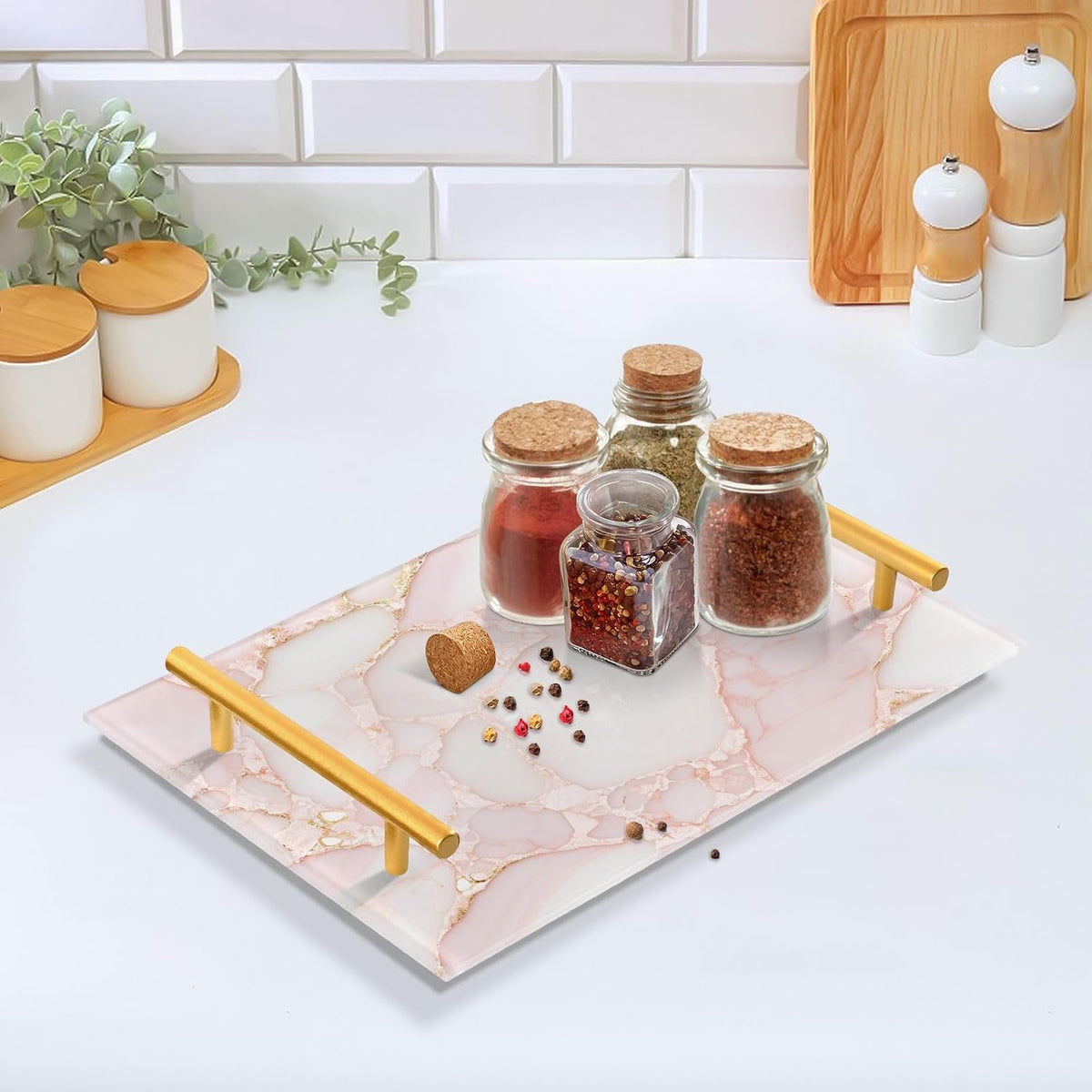 Rose Gold Luxury Marble Texture Decorative Food Tray with Handles Coffee Table Trays for Jewelry Perfume for Food Service bandeja para desayuno personalizado