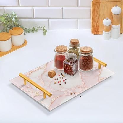 Rose Gold Luxury Marble Texture Decorative Food Tray with Handles Coffee Table Trays for Jewelry Perfume for Food Service bandeja para desayuno personalizado