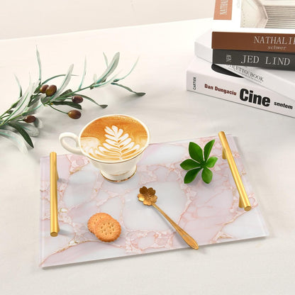 Rose Gold Luxury Marble Texture Decorative Food Tray with Handles Coffee Table Trays for Jewelry Perfume for Food Service bandeja para desayuno personalizado