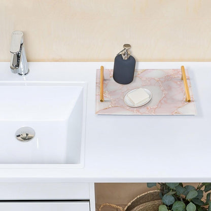 Rose Gold Luxury Marble Texture Decorative Food Tray with Handles Coffee Table Trays for Jewelry Perfume for Food Service bandeja para desayuno personalizado