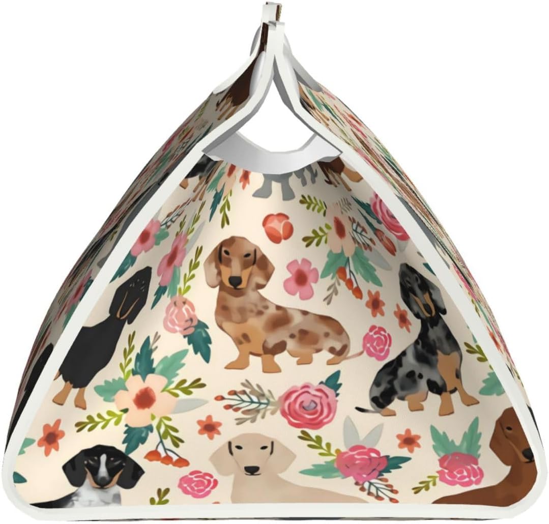 Dachshund Sausage Dogs Pink Flowers Print Tissue Box Cover Rectangle PU Leather Facial Case Paper Holder Organizer for Decor Bathroom Vanity Countertop Bedroom Dresser Night Stand Desk Car Office