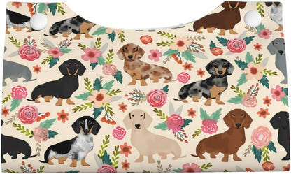 Dachshund Sausage Dogs Pink Flowers Print Tissue Box Cover Rectangle PU Leather Facial Case Paper Holder Organizer for Decor Bathroom Vanity Countertop Bedroom Dresser Night Stand Desk Car Office
