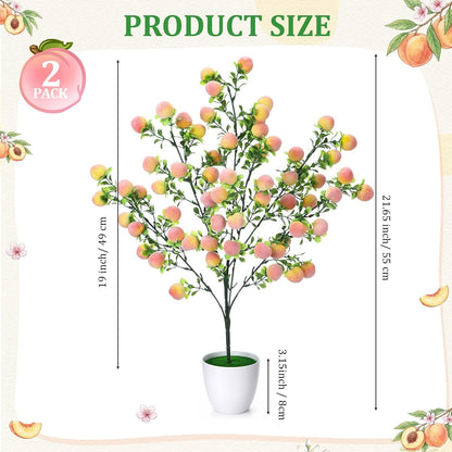 2 Pack Artificial Peach Potted Plants 21.65 Inches Fake Peach Tree Simulation Realistic Fruit Plant with Pot Faux Tree Indoor Decoration for Home Office Living Room Table Desk