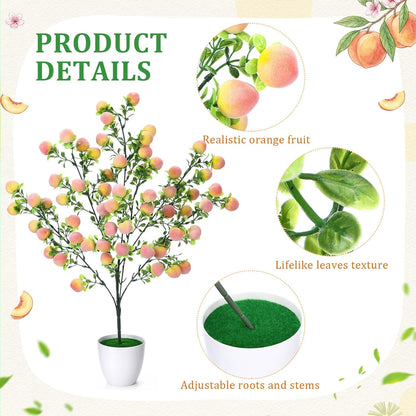 2 Pack Artificial Peach Potted Plants 21.65 Inches Fake Peach Tree Simulation Realistic Fruit Plant with Pot Faux Tree Indoor Decoration for Home Office Living Room Table Desk
