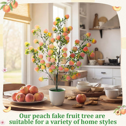 2 Pack Artificial Peach Potted Plants 21.65 Inches Fake Peach Tree Simulation Realistic Fruit Plant with Pot Faux Tree Indoor Decoration for Home Office Living Room Table Desk