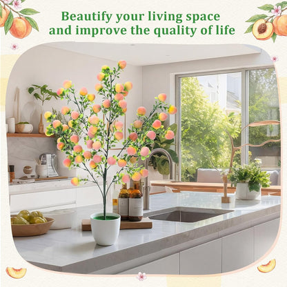 2 Pack Artificial Peach Potted Plants 21.65 Inches Fake Peach Tree Simulation Realistic Fruit Plant with Pot Faux Tree Indoor Decoration for Home Office Living Room Table Desk