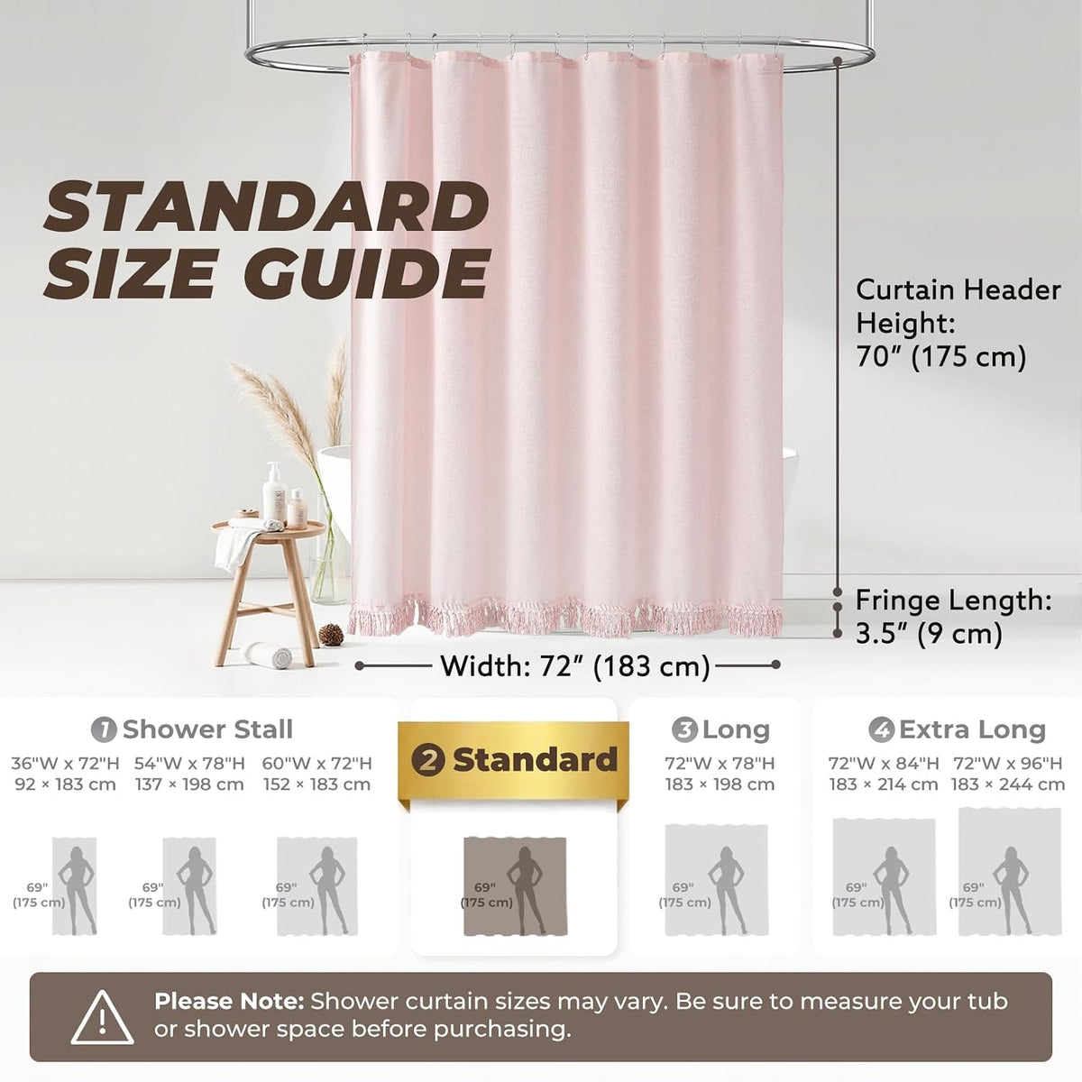 Pink Shower Curtain Linen Shower Curtain with Tassels Boho Shower Curtains for Bathroom Rustic Farmhouse Shower Curtains Bath Decor (72"x72")