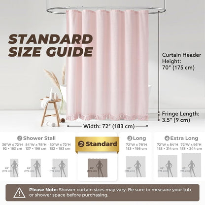 Pink Shower Curtain Linen Shower Curtain with Tassels Boho Shower Curtains for Bathroom Rustic Farmhouse Shower Curtains Bath Decor (72"x72")
