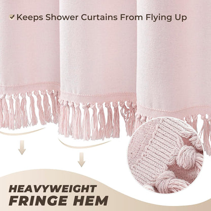 Pink Shower Curtain Linen Shower Curtain with Tassels Boho Shower Curtains for Bathroom Rustic Farmhouse Shower Curtains Bath Decor (72"x72")