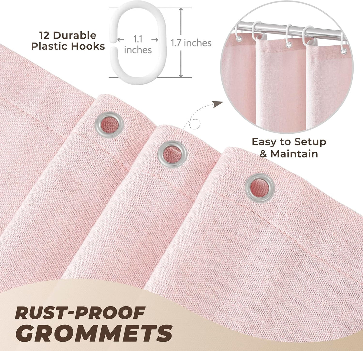 Pink Shower Curtain Linen Shower Curtain with Tassels Boho Shower Curtains for Bathroom Rustic Farmhouse Shower Curtains Bath Decor (72"x72")