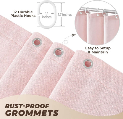 Pink Shower Curtain Linen Shower Curtain with Tassels Boho Shower Curtains for Bathroom Rustic Farmhouse Shower Curtains Bath Decor (72"x72")