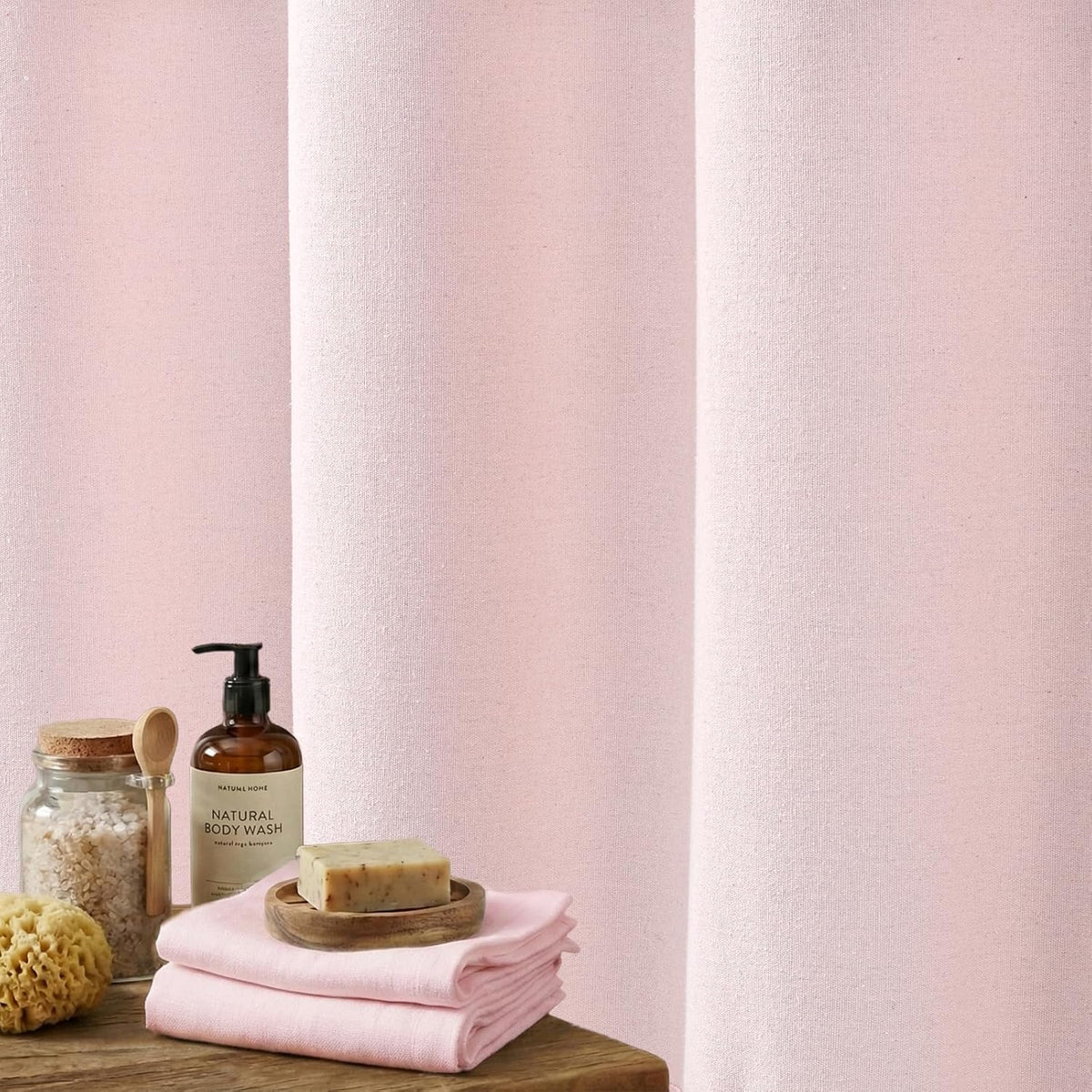 Pink Shower Curtain Linen Shower Curtain with Tassels Boho Shower Curtains for Bathroom Rustic Farmhouse Shower Curtains Bath Decor (72"x72")