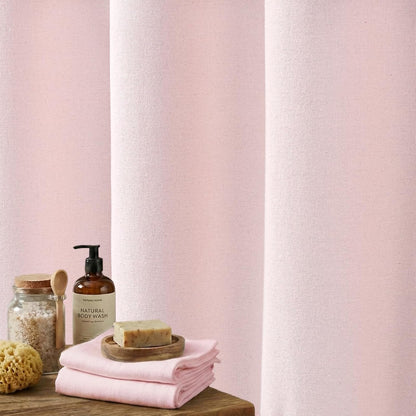 Pink Shower Curtain Linen Shower Curtain with Tassels Boho Shower Curtains for Bathroom Rustic Farmhouse Shower Curtains Bath Decor (72"x72")