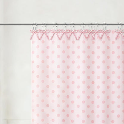 Shower Curtain Hooks Pink, 12 Pack Pink Shower Curtain Hooks with Cute Bow Charms, Cute Shower Hooks Bows for Girl Shower Curtain Decor, Aesthetic Shower Hooks for Bathroom